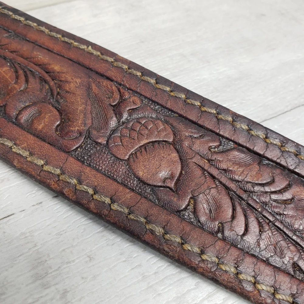 Vintage Snap On #1 Brown Leather Belt Brass Buckle Western